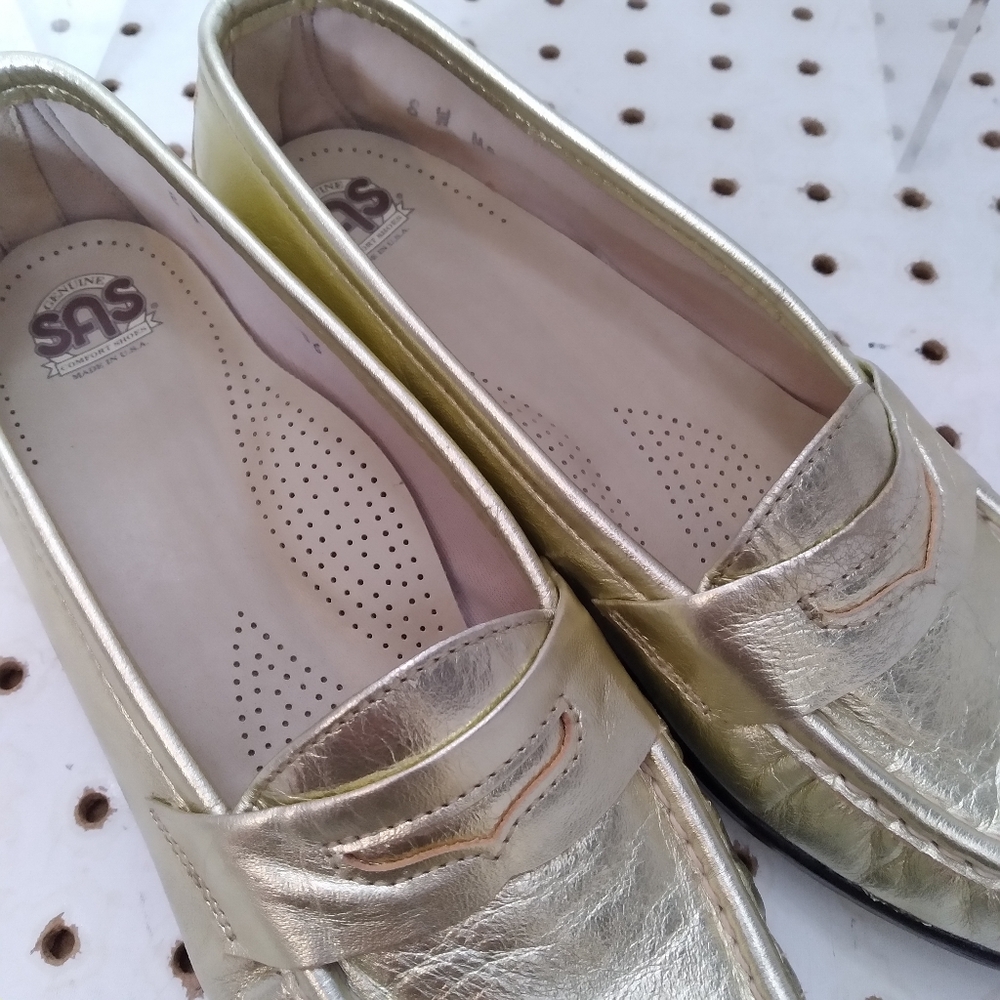 SAS Women's Comfort Loafers Leather Shoes Gold Flat Made In USA ๐บ๐ธ Sz 8 - Picture 5 of 15